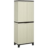 Outsunny Tall Plastic Utility Cabinet Garden Tool Shed Patio...