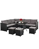 AFURNI 9 Seat Rattan Garden Furniture Set, Outdoor Corner Sofa...