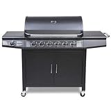 CosmoGrill barbecue 6+1 Pro Gas Grill BBQ (Black with Cover)
