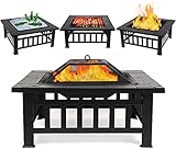 Hortus Large 3 in 1 Fire Pit with BBQ Grill Shelf, Outdoor Metal...