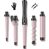 Hair Curling Wand Iron Tongs with Anti-Scald Head, 5 in 1 Hair...