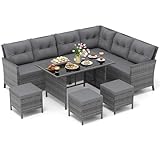 COSTWAY 9 Seater Rattan Garden Furniture Set, Patio Corner Sofa...