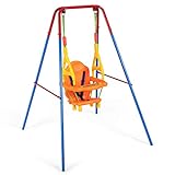 COSTWAY Folding Toddler Swing with Steel Frame, High-back Chair...