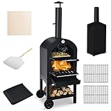 COSTWAY Outdoor Pizza Oven, Portable Wood Fire Pizza Maker with...