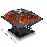 ZENO Square Fire Pit | BBQ Grill Heater 3 in 1 | Outdoor Garden...
