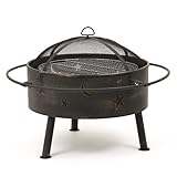 Round Outdoor Fire Pit Bowl with BBQ Grill Cooking Shelf Iron...