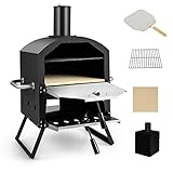 COSTWAY Outdoor Pizza Oven, Wood Fired Pizza Maker with...