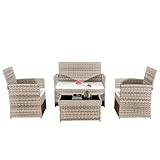 4 Seater Rattan Garden Furniture with 2 Rattan Chairs, 1 Outdoor...