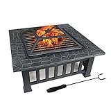 DAWOO Fire Pit with BBQ Grill Shelf,Barbecue Brazier,Table...