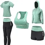Women's 5pcs Yoga Suit Sportsuits Running Jogging Gym Workout...