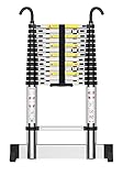 Teenza 4.9M Telescopic Ladder, Extension Ladder with Hooks and...