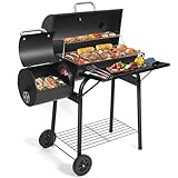 Charcoal BBQ Grill With Offset Smoker: Large Oil Drum Barbecue...