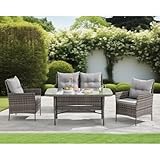 EVRE Brown Florence Garden Rattan Furniture Set 4 Piece Seat 1...