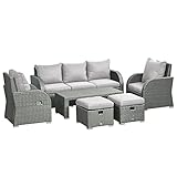 Outsunny Rattan Garden Sofa Set With 3 Seater Sofa, 2 Reclining...