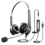 USB Headset, PC Headset with Mic with 3.5mm Jack Noise Cancelling...