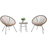 Eorthex Moon Rattan Chair Set with Glass Table, Acapulco Style...