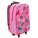 OHS Kids Backpack with Wheels Unicorn Print Trolley Waterproof...