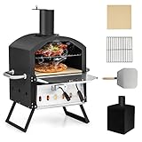 COSTWAY Outdoor Pizza Oven, Wood Fired Pizza Maker with...