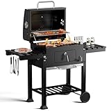 Warmiehomy XXL Charcoal BBQ, Portable Barbecue Grill with Wheels,...