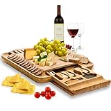 Bambusi Cheese Board and Knife Set - Premium Bamboo Wood...
