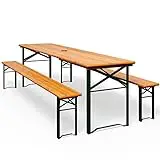 Wooden Folding Trestle Table and Bench Set 180cm Garden Dining...