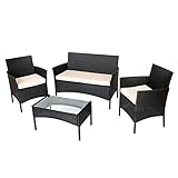 Straame 4PC Rattan Garden Furniture Set with Table, Double Seated...