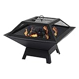 Parkland Square Fire Pit with BBQ Grill Heater Outdoor Garden...