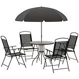 Outsunny 6 Piece Garden Dining Set with Umbrella, Patio Sets with...