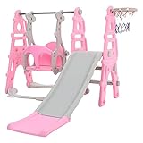 FUKEA Baby Swing Slide, 4-in-1 Toddler Slide and Swing Set with...