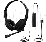 USB Headset with Microphone for PC Laptop, Adjustable Noise...