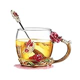 Luka Tech Enamel Flower Glass Coffee Mugs Tea Cup with Spoon,...