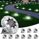 10 Pack Solar Ground Lights Outdoor, IP65 Waterproof Diamond LED...