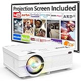 QAK AK-81 Projector with Projection Screen 1080P Full HD...