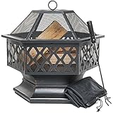 Outdoor Fire Pit for Garden and Patio, Large Hexagonal Fire Bowl,...