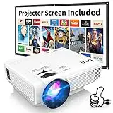 DR. Q HI-04 Projector with Projection Screen 1080P Full HD...