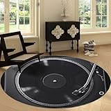 Washable Round Rugs 100 cm, Music Turntable Film Non-slip Round...