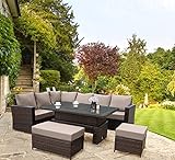 8/9 Seater Rattan Corner Garden Furniture Sofa Set with Height...