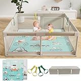 UANLAUO Baby Playpen with Mat, 59x59inch Playpen for Babies and...