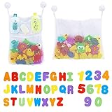 2 x Mesh Baby Bath Toy Storage + 36 Bath Toys Letters and Numbers...
