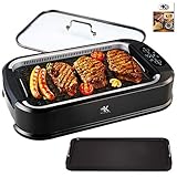 KCZAZY Electric Smokeless Grill with Glass Lid, Indoor and...