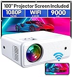 Mini Projector, ClokoWe WiFi Projector with Projection Screen...
