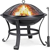 Yaheetech Round Steel Fire pit for Garden Fire Bowl Outdoor Fire...