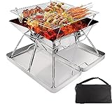 KAHEIGN Stainless Steel Fire Pit, Foldable BBQ Grill Rack...