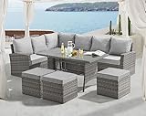 EVRE 9 Seat Marilyn Corner Sofa & Dining Rattan Garden Furniture...