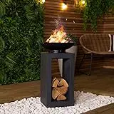 Charles Bentley Fire Pit with Metal Fire Bowl and Hollow Concrete...