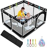 Baby Playpen Toddler Fence with Breathable Mesh and Zipper Door...