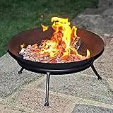 Black Melbourne Iron Cast Metal Fire Pit Bowls for Outdoor BBQ,...