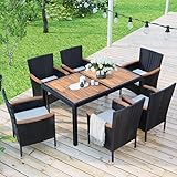 Panana 7PCS Rattan Garden Furniture Set Wood Table Dining Coffee...